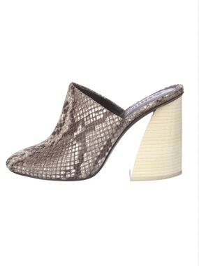 MERCEDES CASTILLO Taupe Snake-Print Block Heel Mule